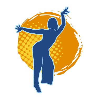 Hareketli bir kadın dansçının silueti. Dans eden zayıf bir kadının silueti..