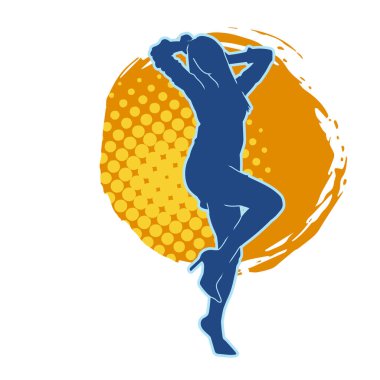 Hareketli bir kadın dansçının silueti. Mutlu dans eden bir kadının silueti..