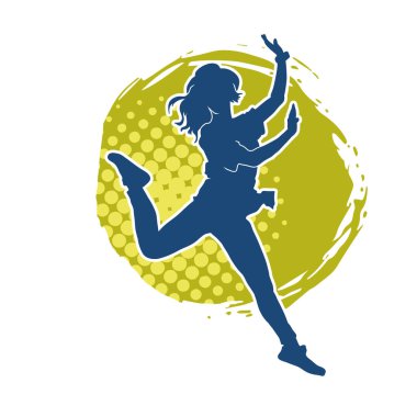 Hareketli bir kadın dansçının silueti. Mutlu dans eden bir kadının silueti..