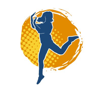 Hareketli bir kadın dansçının silueti. Mutlu dans eden bir kadının silueti..