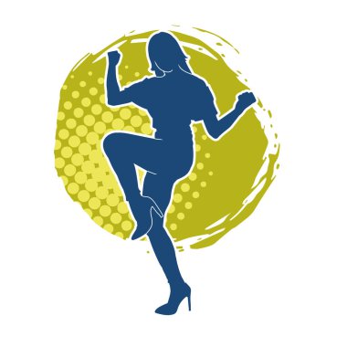 Hareketli bir kadın dansçının silueti. Mutlu dans eden bir kadının silueti..