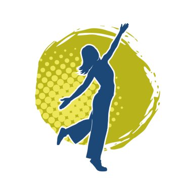 Hareketli bir kadın dansçının silueti. Mutlu dans eden bir kadının silueti..