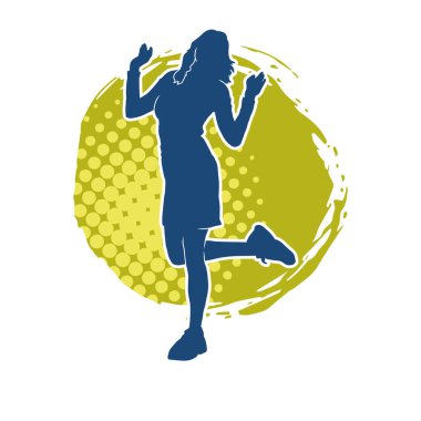 Hareketli bir kadın dansçının silueti. Mutlu dans eden bir kadının silueti..