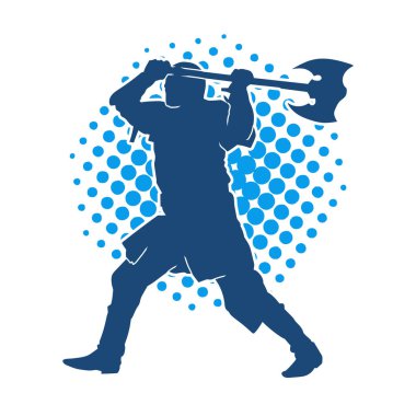 Muharebe halindeki bir savaşçının silueti savaş baltası ile poz veriyor.