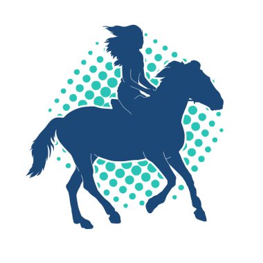 At sırtında gezen bir kadının silüeti. Sırtında bir kadın olan bir atın silüeti..