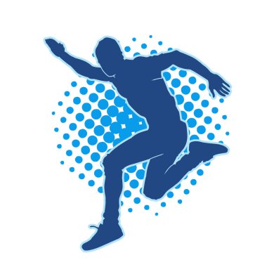 Koşu pozisyonundaki bir adamın silüeti. Siluet erkek koşusu pozu.