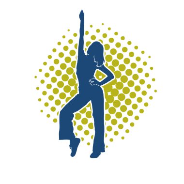 Hareketli bir kadın dansçının silueti. Mutlu dans eden bir kadının silueti..