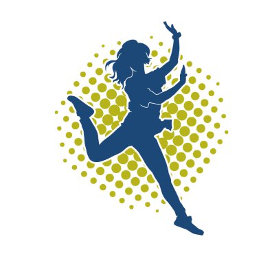 Hareketli bir kadın dansçının silueti. Mutlu dans eden bir kadının silueti..