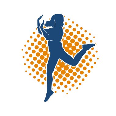 Hareketli bir kadın dansçının silueti. Mutlu dans eden bir kadının silueti..