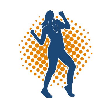 Hareketli bir kadın dansçının silueti. Mutlu dans eden bir kadının silueti..