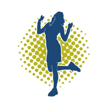 Hareketli bir kadın dansçının silueti. Mutlu dans eden bir kadının silueti..