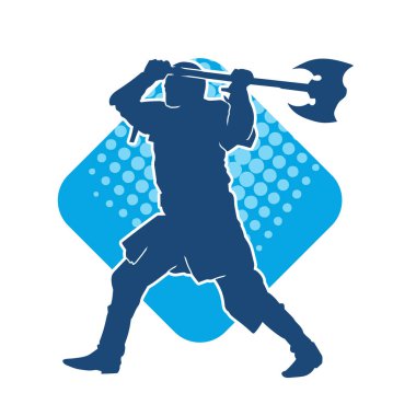 Muharebe halindeki bir savaşçının silueti savaş baltası ile poz veriyor.