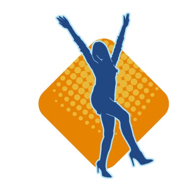 Hareketli bir kadın dansçının silueti. Mutlu dans eden bir kadının silueti..