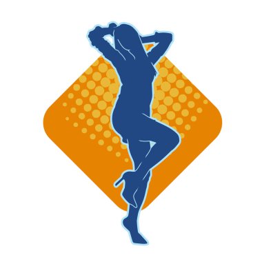 Hareketli bir kadın dansçının silueti. Mutlu dans eden bir kadının silueti..