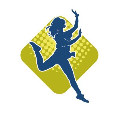 Hareketli bir kadın dansçının silueti. Mutlu dans eden bir kadının silueti..