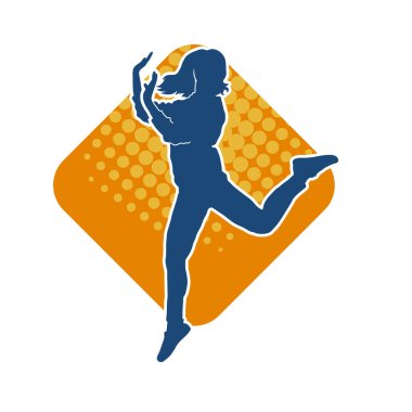 Hareketli bir kadın dansçının silueti. Mutlu dans eden bir kadının silueti..