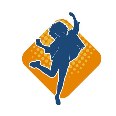 Hareketli bir kadın dansçının silueti. Mutlu dans eden bir kadının silueti..