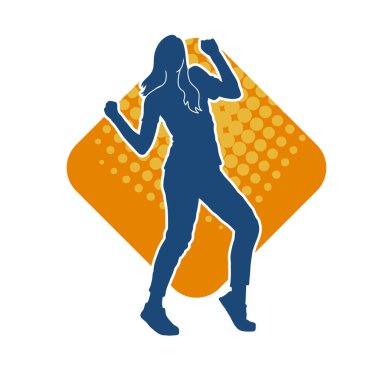 Hareketli bir kadın dansçının silueti. Mutlu dans eden bir kadının silueti..