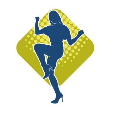 Hareketli bir kadın dansçının silueti. Mutlu dans eden bir kadının silueti..