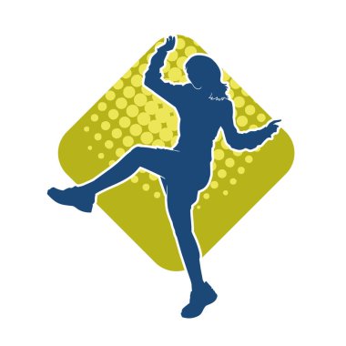 Hareketli bir kadın dansçının silueti. Mutlu dans eden bir kadının silueti..