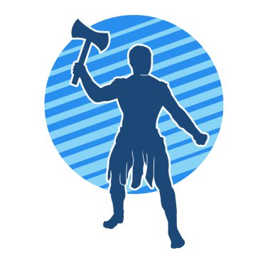 Muharebe halindeki bir savaşçının silueti savaş baltası ile poz veriyor.