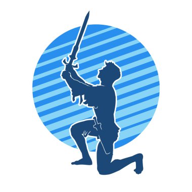 Erkek bir kılıç ustasının silueti kılıçla hareket halinde.