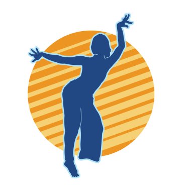 Hareketli bir kadın dansçının silueti. Dans eden zayıf bir kadının silueti..