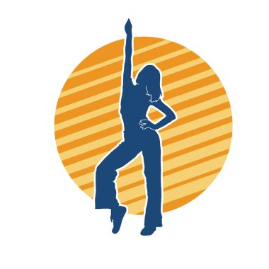 Hareketli bir kadın dansçının silueti. Mutlu dans eden bir kadının silueti..