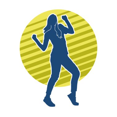 Hareketli bir kadın dansçının silueti. Mutlu dans eden bir kadının silueti..