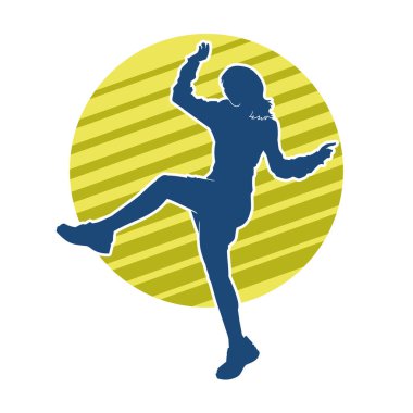 Hareketli bir kadın dansçının silueti. Mutlu dans eden bir kadının silueti..