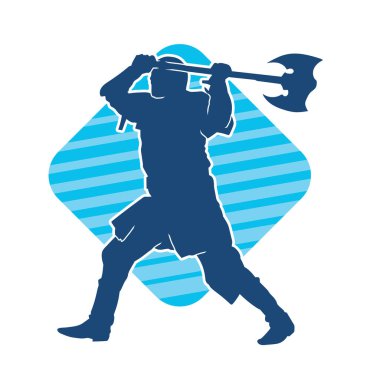 Muharebe halindeki bir savaşçının silueti savaş baltası ile poz veriyor.