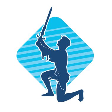 Erkek bir kılıç ustasının silueti kılıçla hareket halinde.