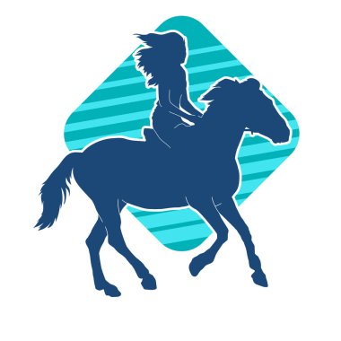 At sırtında gezen bir kadının silüeti. Sırtında bir kadın olan bir atın silüeti..