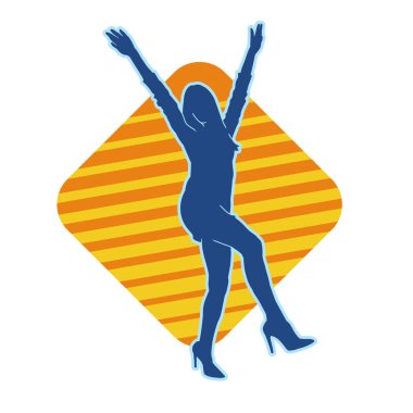 Hareketli bir kadın dansçının silueti. Mutlu dans eden bir kadının silueti..
