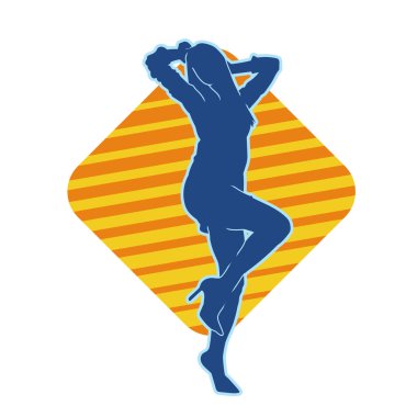 Hareketli bir kadın dansçının silueti. Mutlu dans eden bir kadının silueti..