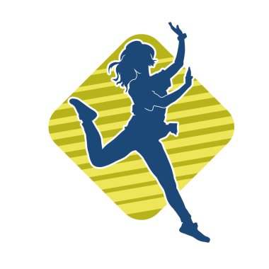 Hareketli bir kadın dansçının silueti. Mutlu dans eden bir kadının silueti..