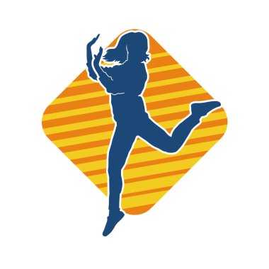 Hareketli bir kadın dansçının silueti. Mutlu dans eden bir kadının silueti..