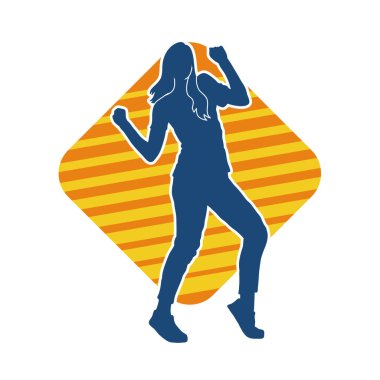 Hareketli bir kadın dansçının silueti. Mutlu dans eden bir kadının silueti..