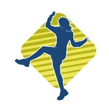 Hareketli bir kadın dansçının silueti. Mutlu dans eden bir kadının silueti..