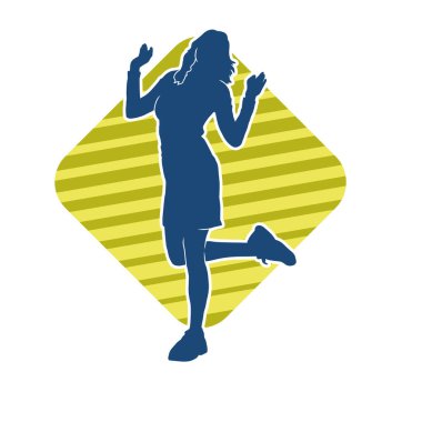 Hareketli bir kadın dansçının silueti. Mutlu dans eden bir kadının silueti..