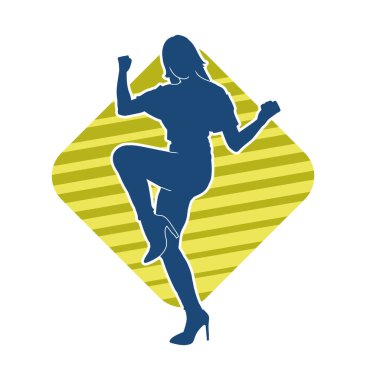 Hareketli bir kadın dansçının silueti. Mutlu dans eden bir kadının silueti..