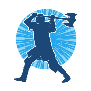 Muharebe halindeki bir savaşçının silueti savaş baltası ile poz veriyor.