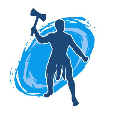 Muharebe halindeki bir savaşçının silueti savaş baltası ile poz veriyor.