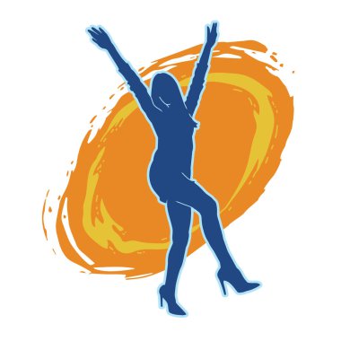 Hareketli bir kadın dansçının silueti. Mutlu dans eden bir kadının silueti..