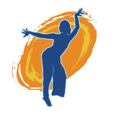 Hareketli bir kadın dansçının silueti. Dans eden zayıf bir kadının silueti..