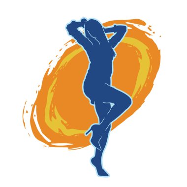 Hareketli bir kadın dansçının silueti. Mutlu dans eden bir kadının silueti..