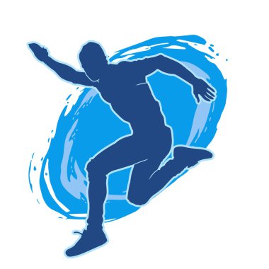 Koşu pozisyonundaki bir adamın silüeti. Siluet erkek koşusu pozu.