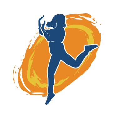 Hareketli bir kadın dansçının silueti. Mutlu dans eden bir kadının silueti..