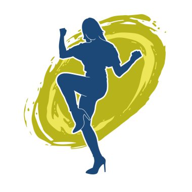 Hareketli bir kadın dansçının silueti. Mutlu dans eden bir kadının silueti..