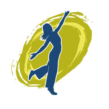 Hareketli bir kadın dansçının silueti. Mutlu dans eden bir kadının silueti..